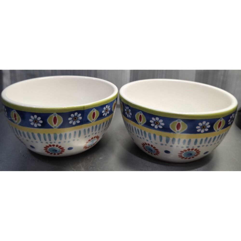 Pier 1 Imports Ironstone Bowl Set of 2 Mediterranean Vista Stoneware